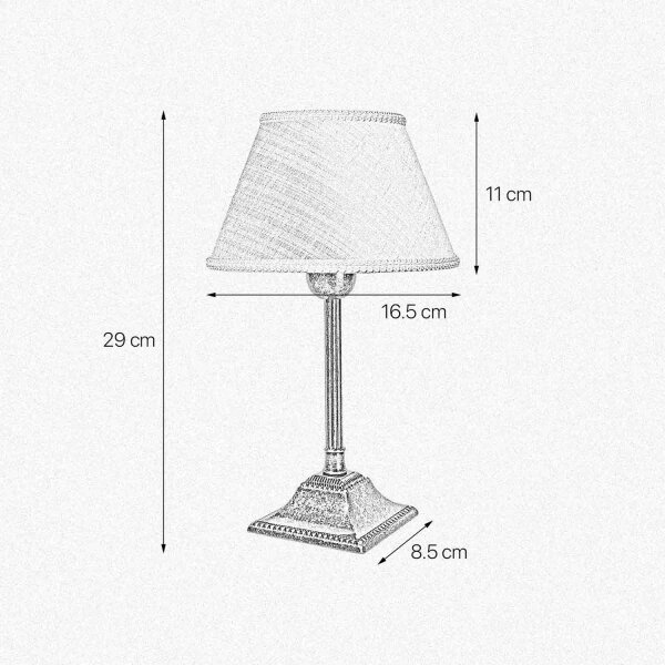 Lampe de table E14 laiton tissu 29 cm en bronze antique blanc