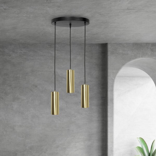 Suspension 3 flammes E27 laiton fer en noir bronze