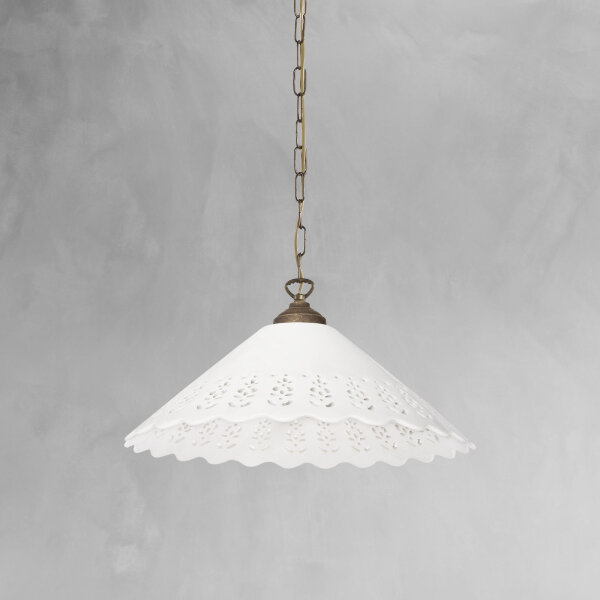 Lampe à suspendre céramique laiton Ø 40,5 cm blanc bronze antique E27