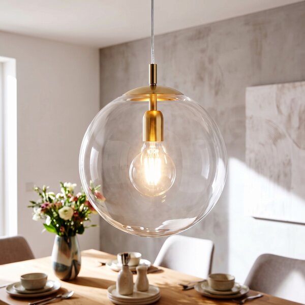 Suspension E27 en or clair boule de verre 30 cm rond