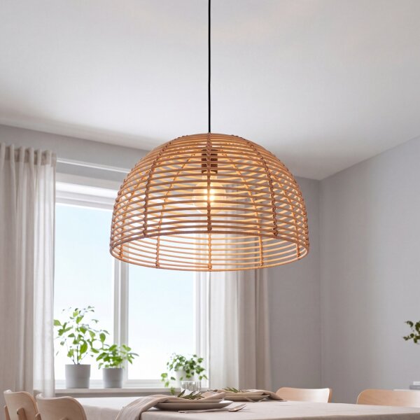 Boho Lampe à suspendre Ø 35 cm Corbeille Abat-jour Beige Noir E27