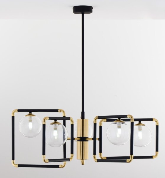 Plafonnier XXL métal verre noir or 83 cm 4-flmg