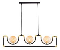 Longue lampe suspendue métal verre noir ambre 102 cm