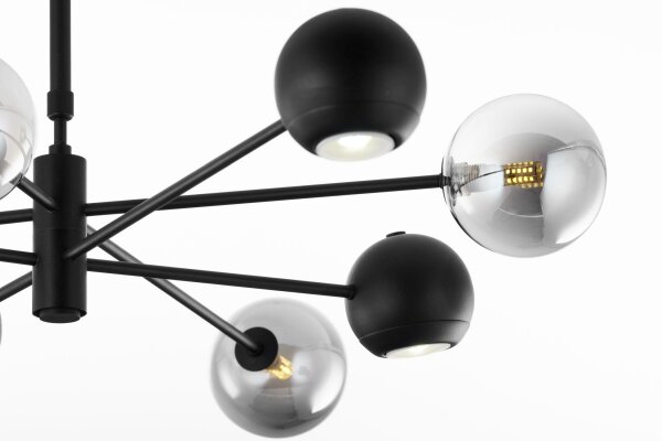Plafonnier métal verre 100 cm noir chrome 8 flammes