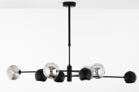 Plafonnier métal verre 100 cm noir chrome 8 flammes