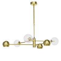 Plafonnier moderne m&eacute;tal verre or 6-flmg L:94 cm