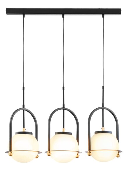 Lampe à suspendre allongée 3 flammes verre métal E27 66 cm