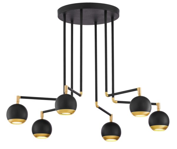 Plafonnier noir or 6 flammes métal GU10