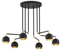 Plafonnier noir or 6 flammes métal GU10