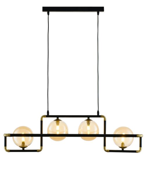 Suspension métal verre 90 cm noir ambre or