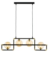 Suspension métal verre 90 cm noir ambre or