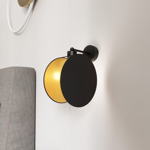 Salon Tissu métal rond Ø 20 cm en noir or E27