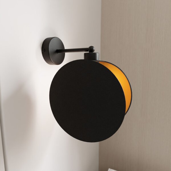 Salon Tissu métal rond Ø 20 cm en noir or E27