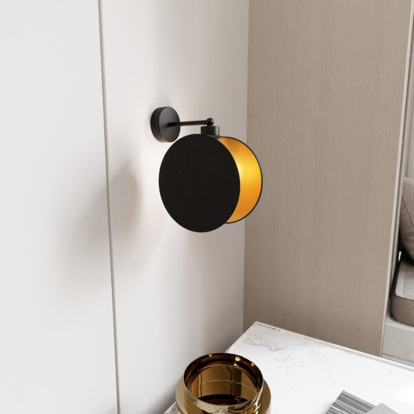 Salon Tissu métal rond Ø 20 cm en noir or E27