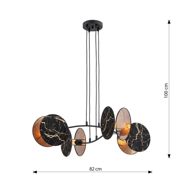 Lampe à suspendre Aspect marbre noir or L : 82 cm Tissu métal