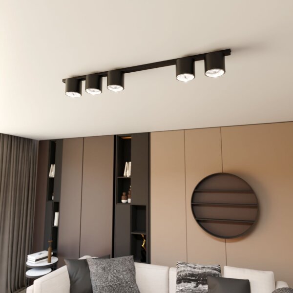 Plafonnier noir 116 cm de long Métal 5-flamme GU10 AR111