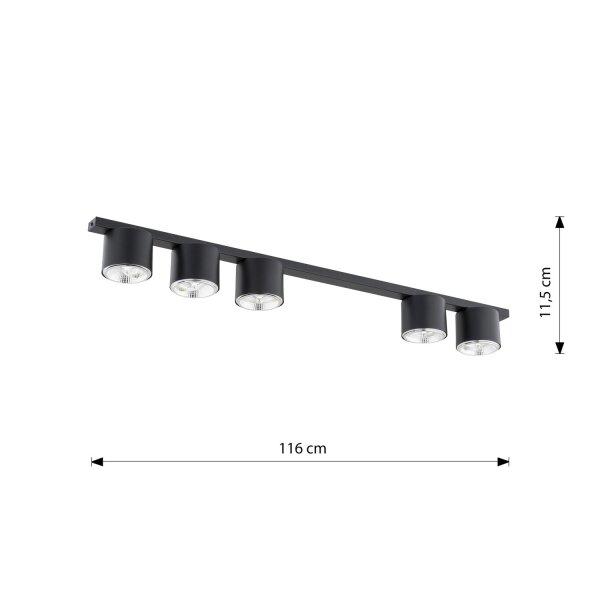 Plafonnier noir 116 cm de long Métal 5-flamme GU10 AR111