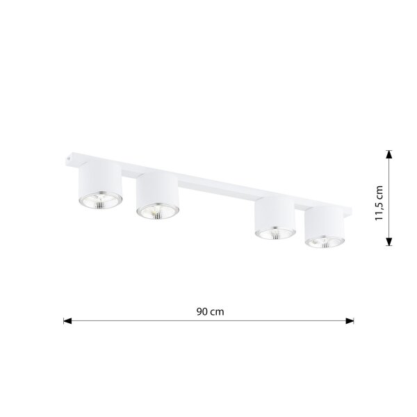 Plafonnier en métal blanc 90 cm de long 4-flamme GU10 AR111