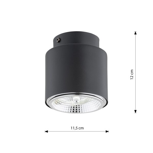Plafonnier apparent métal Ø 11,5 cm petit GU10 AR111 noir
