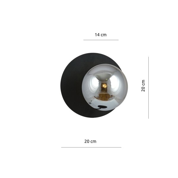 Applique verre fumé métal Ø 20 cm rond E14 sphère abat-jour