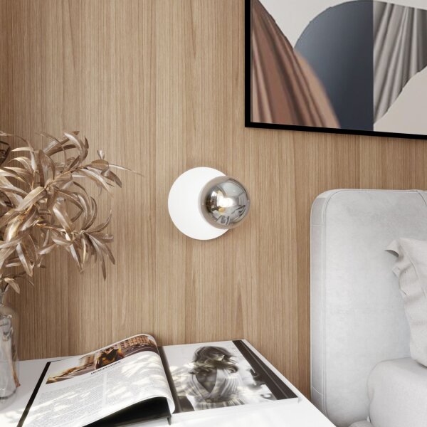 Applique Blanc Gris Ø 20 cm rond Boule Abat-jour E14