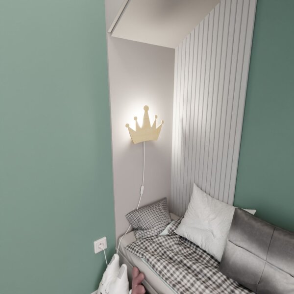 Applique murale chambre denfant avec fiche interrupteur couronne E14 bois