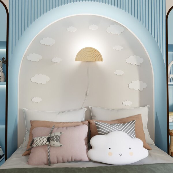 Lampe murale chambre denfant bois avec fiche interrupteur E14