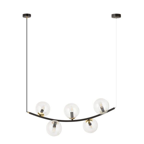 Lampe à suspendre verre métal L : 80 cm en noir or E14 5 flammes