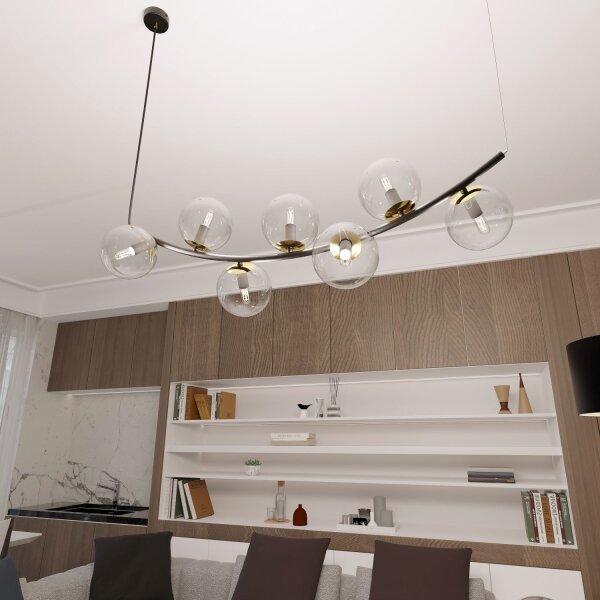 Lampe à suspendre verre métal L : 95 cm H : max. 100 cm 7x E14