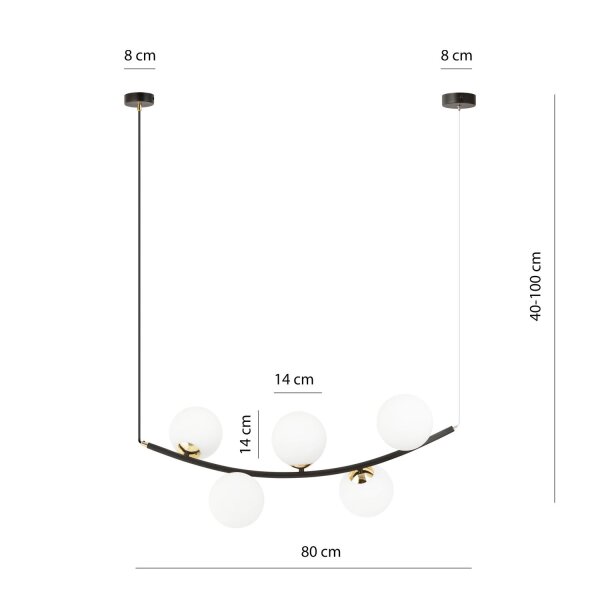 Lampe à suspendre métal verre L : 80 cm H : max. 100 cm E14 5 flammes