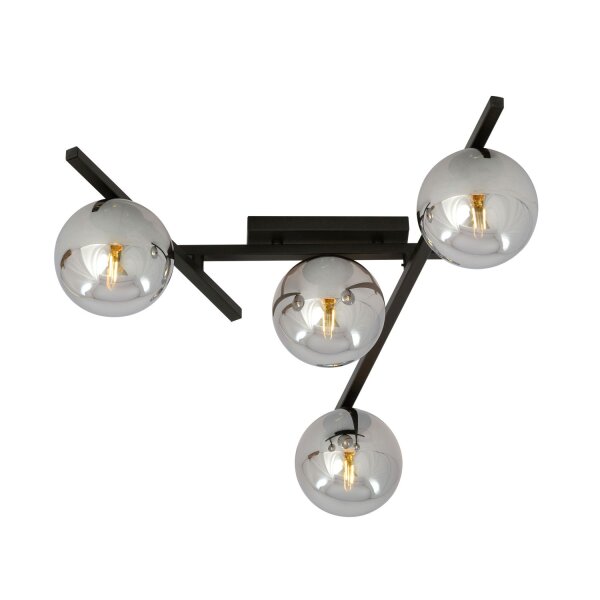 Lampe de plafond verre fumé métal 63 cm de long E14 4 flammes