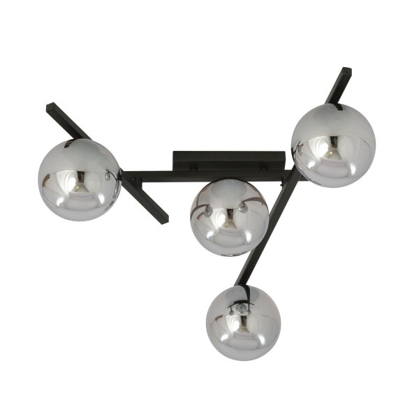 Lampe de plafond verre fumé métal 63 cm de long E14 4 flammes