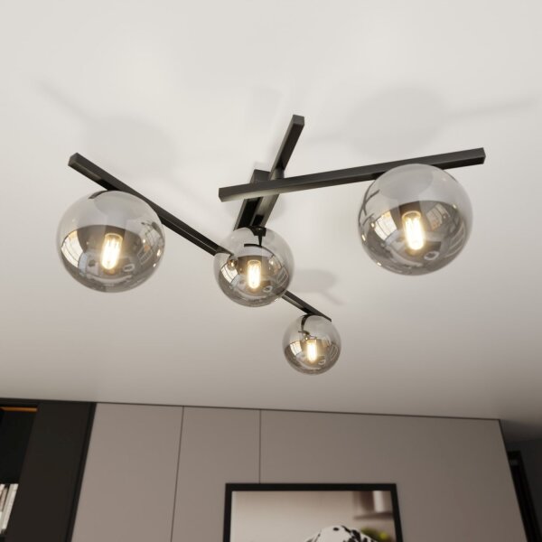 Lampe de plafond verre fumé métal 63 cm de long E14 4 flammes
