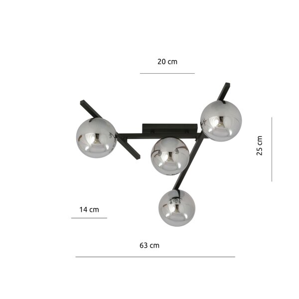 Lampe de plafond verre fumé métal 63 cm de long E14 4 flammes