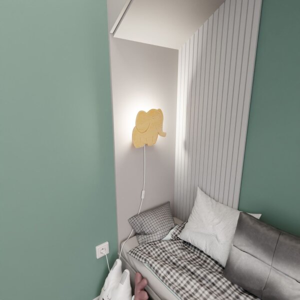 Lampe murale chambre denfant bois avec prise interrupteur éléphant E14