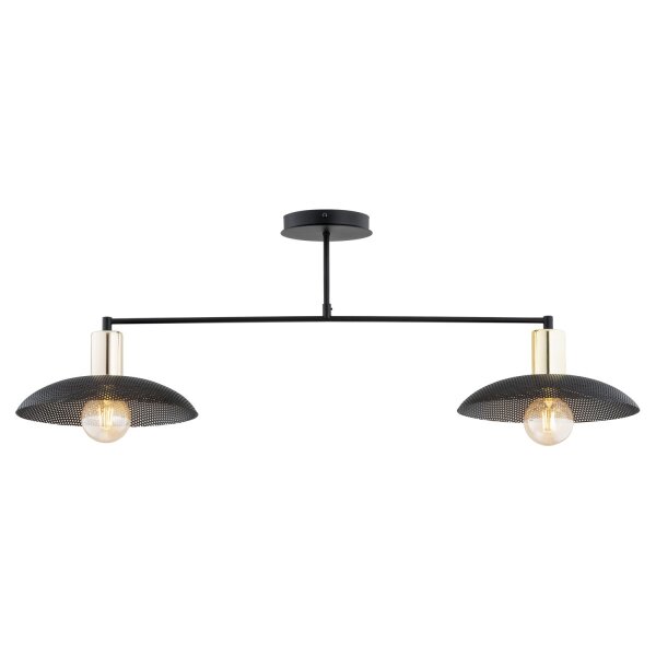 Plafonnier métal 100 cm de long noir or E27 2 flammes