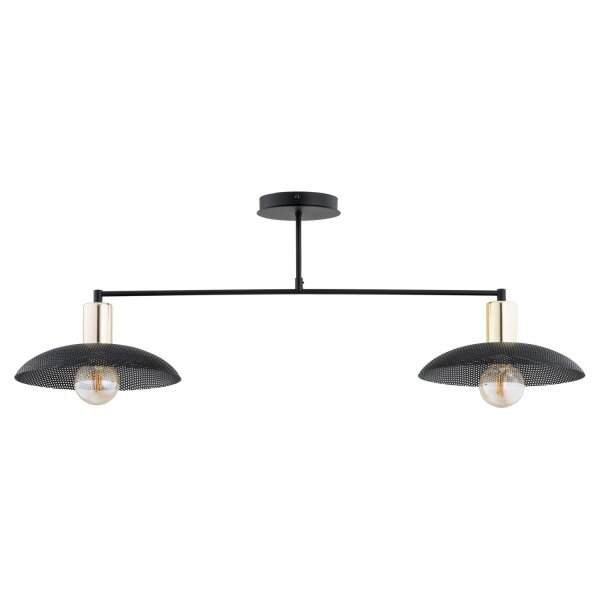 Plafonnier métal 100 cm de long noir or E27 2 flammes