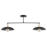 Plafonnier métal 100 cm de long noir or E27 2 flammes