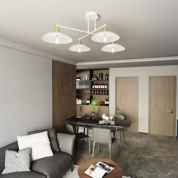 Lampe de plafond blanc or 100 cm de long E27 4-flamme métal