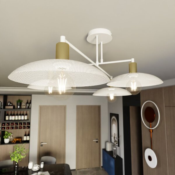 Lampe de plafond blanc or 100 cm de long E27 4-flamme métal
