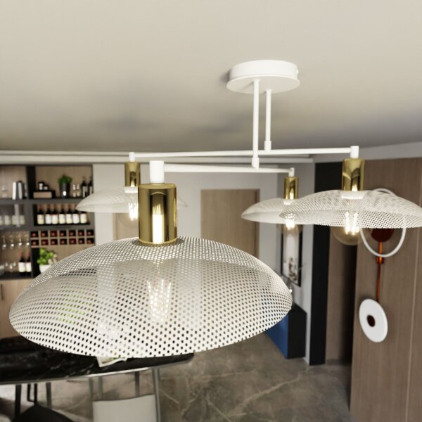 Lampe de plafond blanc or 100 cm de long E27 4-flamme métal