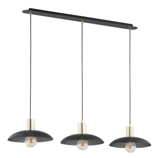 Suspension 3 flammes L : 90 cm Métal noir or E27