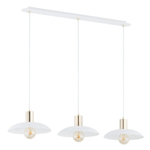 Suspension métal L : 90 cm E27 blanc or 3 flammes E27