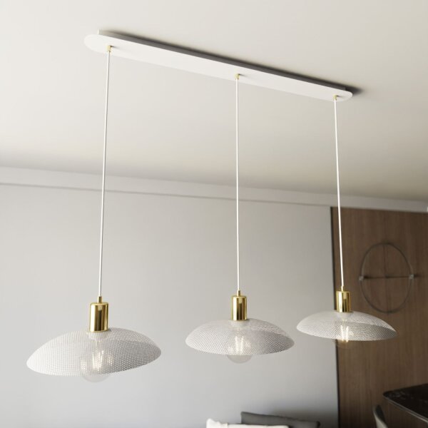 Suspension métal L : 90 cm E27 blanc or 3 flammes E27