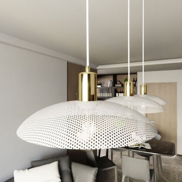 Suspension métal L : 90 cm E27 blanc or 3 flammes E27