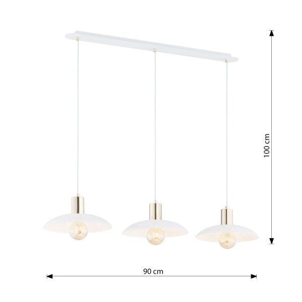 Suspension métal L : 90 cm E27 blanc or 3 flammes E27
