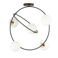 Plafonnier verre métal noir blanc E14 5-rond 2...