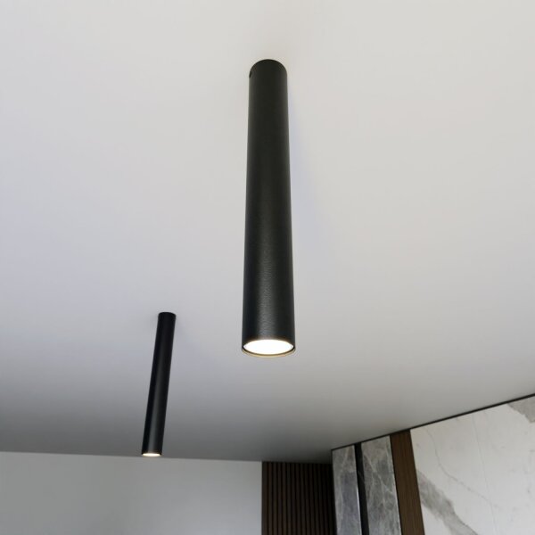 Plafonnier apparent Métal H : 45 cm D : 6 cm Noir GU10