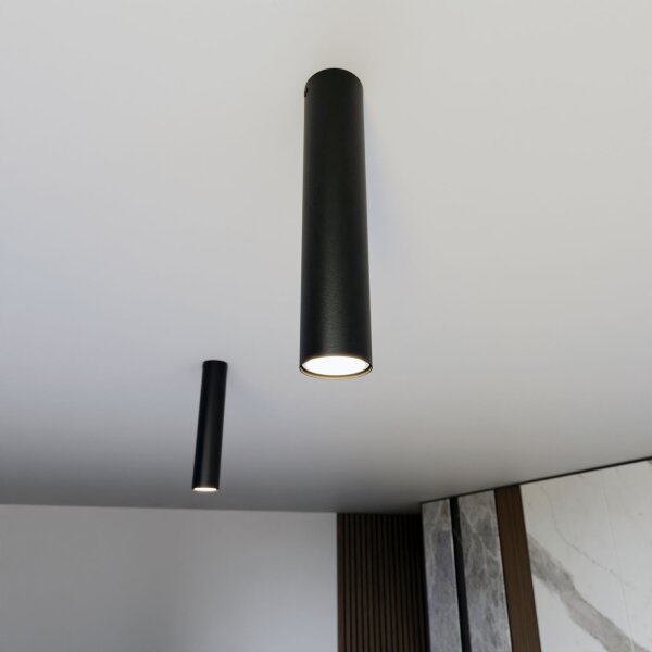 Plafonnier Noir Ø 6 cm H : 30 cm Métal GU10 Apparent