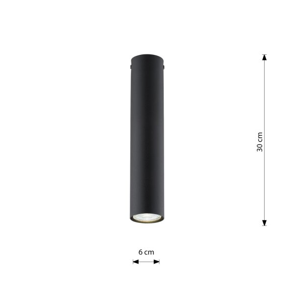 Plafonnier Noir Ø 6 cm H : 30 cm Métal GU10 Apparent